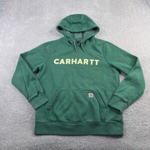 Carhartt Hoodie Womens Medium Green Relaxed Fit Midweight Spellout Logo